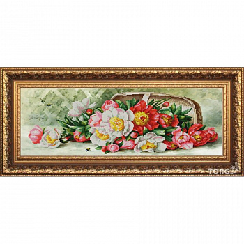 Рисунок на ткани «Конёк» 9865 Разноцветные пионы, 25x65 см