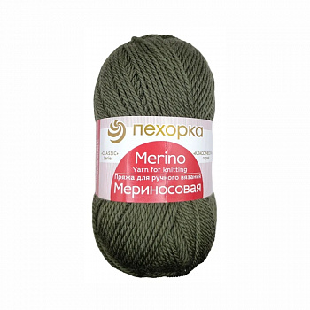 Мериносовая, пряжа для ручного вязания (424, темное хаки)