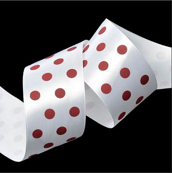 Лента атласная арт.LDAG02926050 (12) горошек 50мм цв.белый-винный уп.27,4м