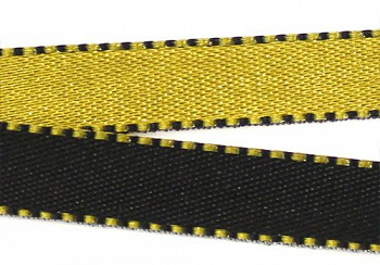 Лента атласная двухцветная FSM, 10мм*20м (015 черный/желтый)