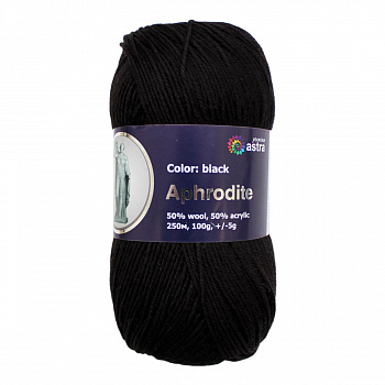 Афродита, пряжа для ручного  вязания100гр. 200м (50% шерсть, 50% акрил)  (13, черный)