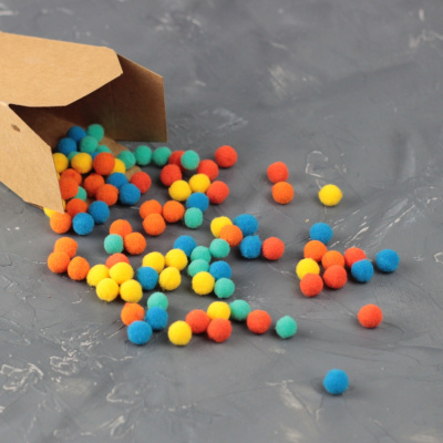 Помпоны, 8  мм, 100 шт/упак, 100% полиэстер, 5 цветов в ассортименте по 20 шт, ТМ Рукоделие 