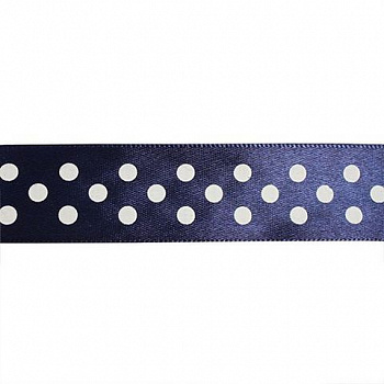 Лента атласная 'Горошек', 25мм*22,5м (Темно-синий)