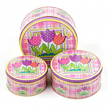 Набор из 3-х жестяных коробочек TBY-03369.3 "Тюльпан" круг d= 20, 17, 14 см