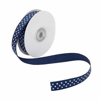 Лента атласная 'Горошек', 15мм*22,5м цв. темн.синий