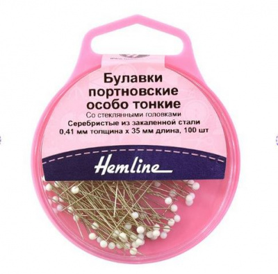 Булавки портновские особо тонкие «Hemline» 674  41 мм, 100шт.,  белые