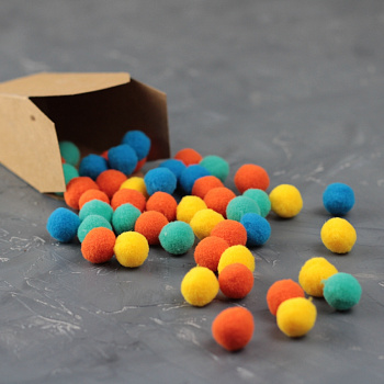 Помпоны, 15  мм, 50 шт/упак, 100% полиэстер, 5 цветов в ассортименте по 10 шт, ТМ Рукоделие 