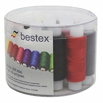 Набор швейных ниток Bestex 50/2 200 ярд. "Ассорти", 16 шт.