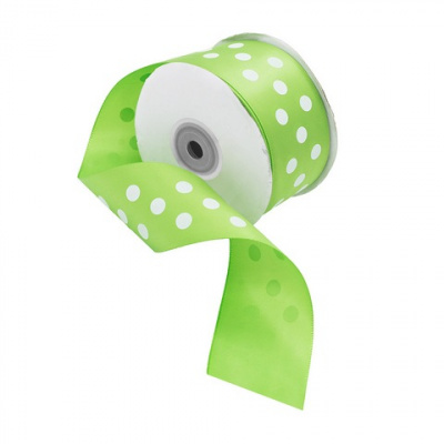 Лента атласная 'Горошек', 45мм*22,5м цв. зеленый