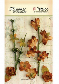 Набор цветов бумажных "Petaloo" 1100-202 Floral Ephemera- Brown (коричневый)