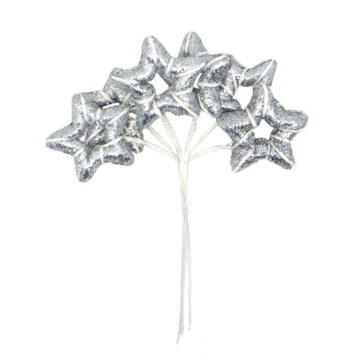 Декоративный букетик "Рукоделие" звезды в глиттере (серебро) DKB212