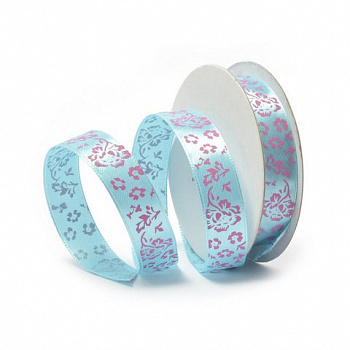 Лента атласная с рисунком арт.TBY.ЛАР.TX-24.2 шир.1,5см цв.11 голуб. уп.9,14 м