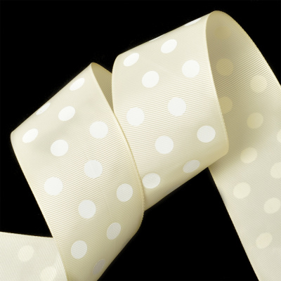 Лента репсовая в рубчик арт.LDRG81502950 (126) крупный горох 50мм цв.бежевый-белый уп.27,4м