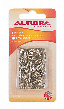 Булавки AURORA AU-2550 английские изогнутые, 25 мм, 50 шт.