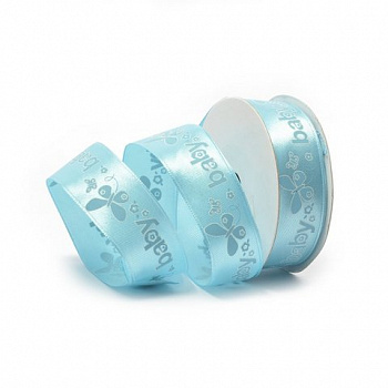 Лента атласная с рисунком арт.TBY.ЛАР.TX-23.1 шир.2,5см цв.голубой  уп.9,14 м