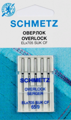 Иглы оверлок для плоскошовных машин, хром SUK CF ELx705 № 65, 5 шт. Schmetz