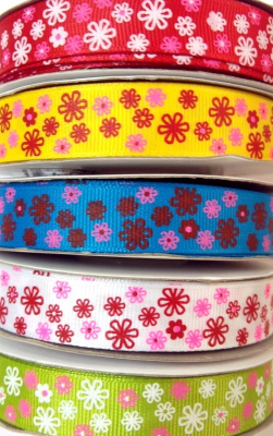 Лента репсовая 'Цветочки 4' 1,5 см*22,86 м
