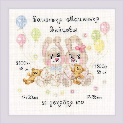 Набор для вышивания «Сотвори Сама» 1713 Метрика для близнецов 20*20 см