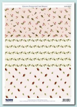 Фон бумажный для аппликаций  210х297мм"белые, розовые розы"