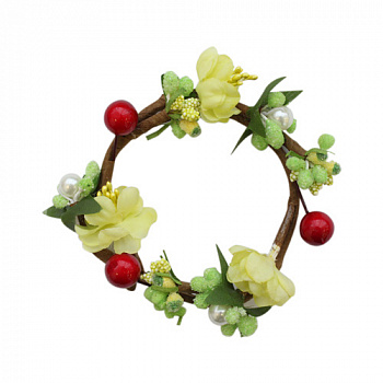 Венок для свечей АСТРА КРЕАТИВ MH1-154 'Цветы и жемчуг' D=7.5 x 2.5 см, уп.1 шт. (F45 светло-зеленый)