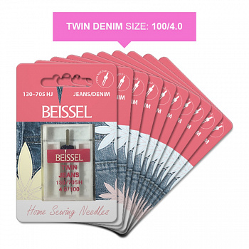 Игла д/быт.швейных машин Двойная д/джинс.(Twin Jeans),1шт, 4.0/100 130-705 H-J ZWI/блистер, BEISSEL