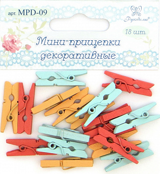 Мини-прищепки декоративные Рукоделие™  18шт (Цвета: мятный, персиковый, оранжевый) 