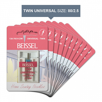 Игла д/быт.швейных машин Универс. двойная(Twin Universal),1шт, 2.5/80 130-705 H ZWI/блистер, BEISSEL