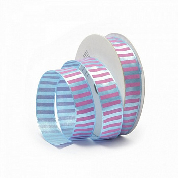 Лента атласная с рисунком арт.TBY.ЛАР.TX- 06.4 шир.1,5см цв.129 (роз.полоски на синем)  уп.9,14 м