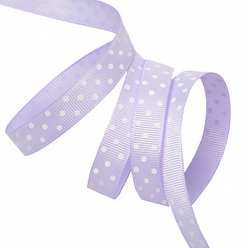 Лента репсовая в рубчик арт.LDRG43002912 (106) крупный горох 12мм  цв.св.сиреневый-белый уп.27,4м