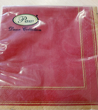 Салфетки PAW 25x25 3сл. 20шт Золотая рамка, бордовый фон
