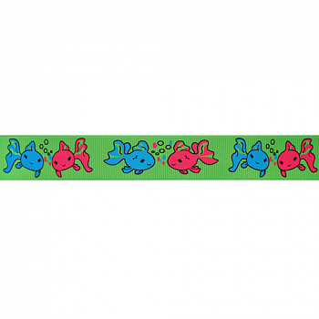 Лента репсовая "Рыбки" 22 мм/22,5м цвет 555 зеленый