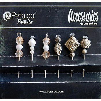 Шпильки декоративные "Petaloo" 1474-038 Bead Hat Pins х 6 шт.-Brown/Green