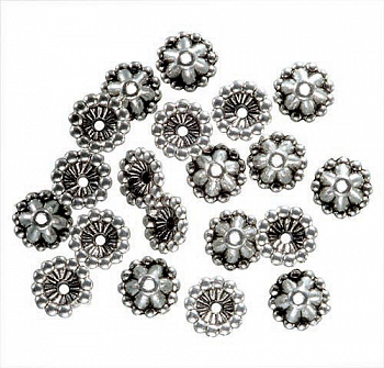 Шапочка для бусин "Glorex" 66091302 7мм 20шт/упак. (цвет: античное серебро )