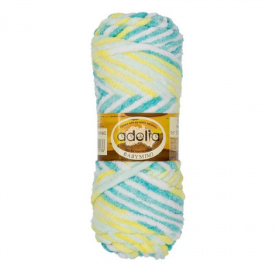 BABY MIMI, пряжа для руч. вязания 100% полиэстер 5 шт.*100 г 80 м №02 белый-лимон.-св.бирюз.-бирюзов