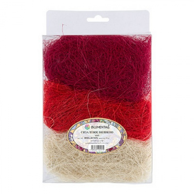 Сизалевое волокно BMG-30 MIX «Blumentag» 30 ± 3 г, цв.03 Белый/красный/ бордовый