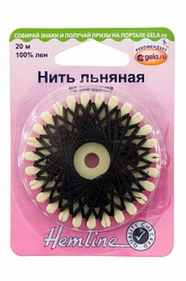Нить льняная на звездочке «Hemline» 1001.04 , 100% лён, черная 20 М
