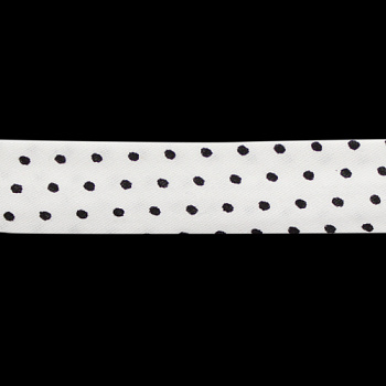 Косая бейка с принтом "Горох" х/б, 15 мм, 65,8 м/шт FBF98 белый