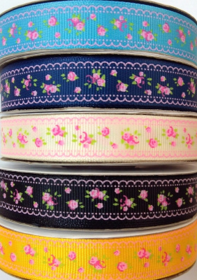 Лента репсовая 'Весенние Розы' 1,5 см*22,86 м 