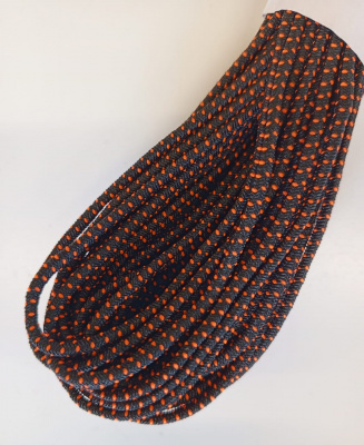 Резинка шляпная круглая  Ас 3 мм черная с оранж.неон.точками ( упак. 25 м.)