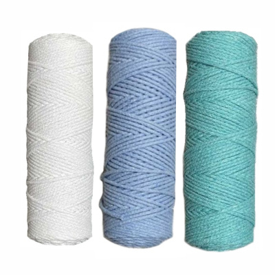 Набор шнуров хлопковых 3мм (белый+голубой+мята)