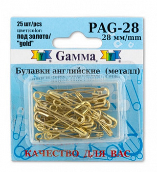 Булавки английские «Gamma» PAG-28 под золото в блистере