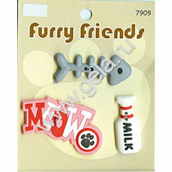 Пуговицы прорезиненные "Furry Friends", блистер 3