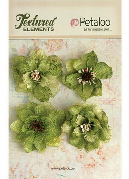 Набор цветов из ткани "Petaloo" 1200-214 Burlap Blossoms х 4- Pistachi