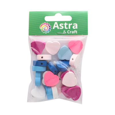 Бусины деревянные Astra&Craft 4AR405 , цветной микс,сердечки, 15гр/упак, 