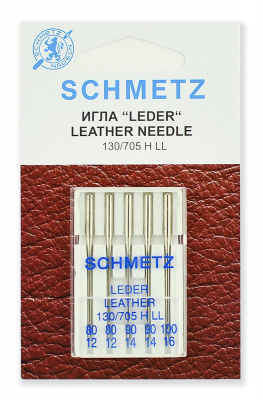 Иглы для кожи 130/705H LL № 80(2),90(2),100, 5 шт. Schmetz 0701199