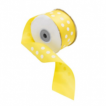 Лента атласная 'Горошек', 45мм*22,5м цв. желтый