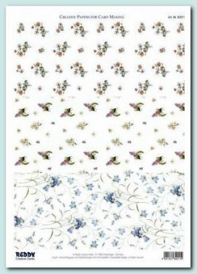 Фон бумажный для аппликаций  210х297мм"лиловые, абрикосовые, розовые цветы"