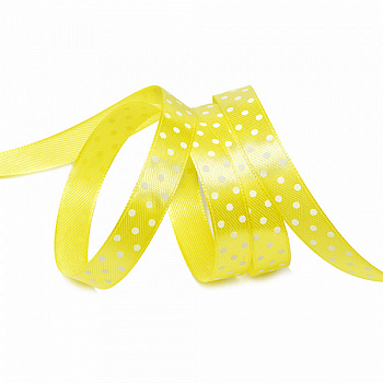 Лента атласная арт.LDAG64002912 (55) крупный горох 12мм цв.желтый-белый уп.27,4м