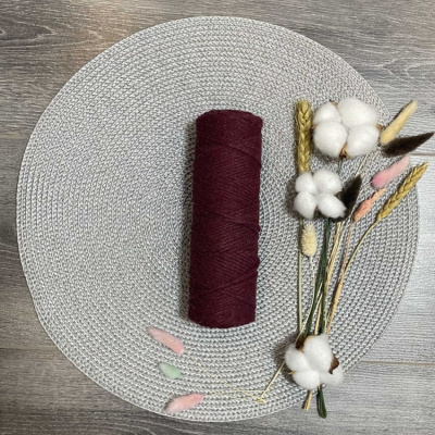 Шнур хлопковый 4 мм без сердечника (бордовый) 50м 043Т