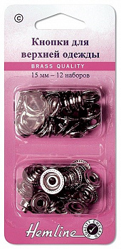 Кнопки для одежды "Hemline" 405R.N серебро, металл 15 мм, 12 шт.